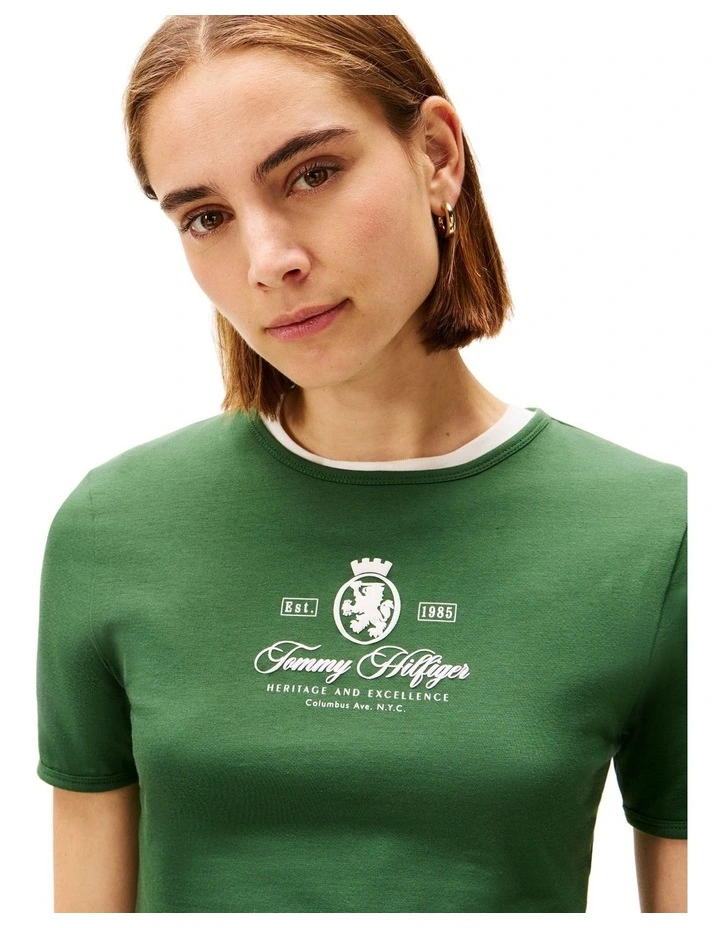 Slim Varsity Crest Tee in Green image 3