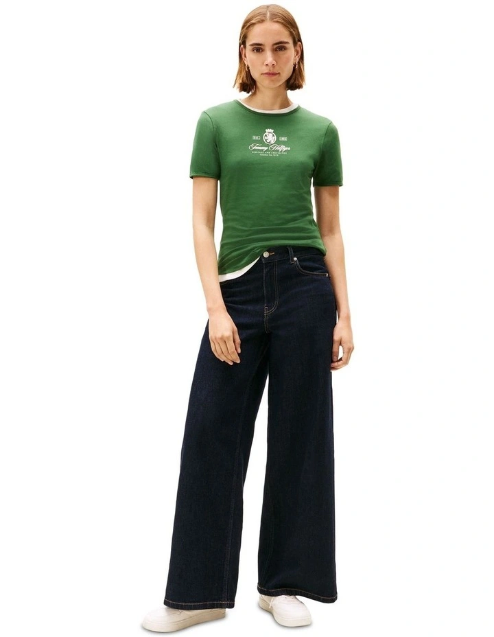 Slim Varsity Crest Tee in Green image 4