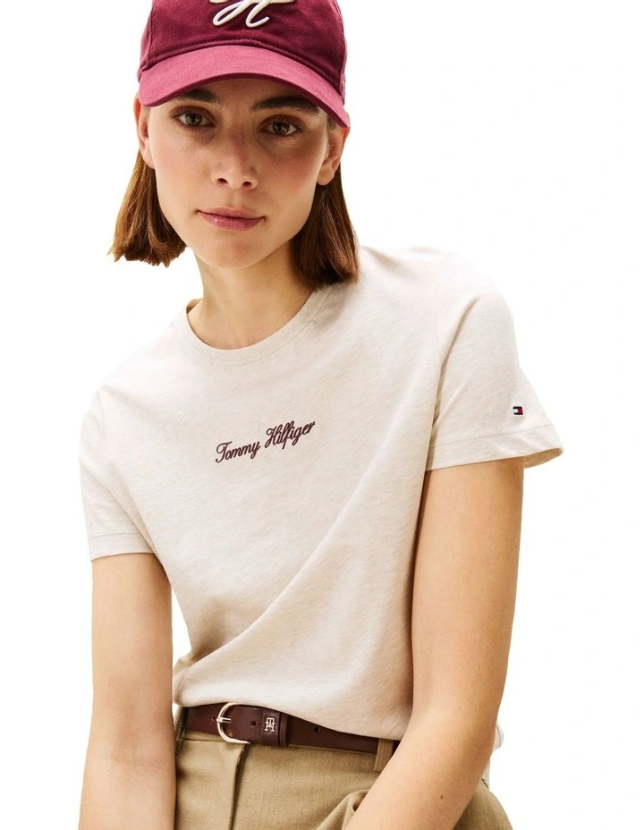 Textured Logo T-Shirt in Beige image 3