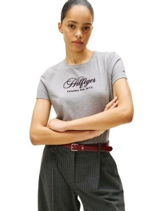 Logo Embroidery Crew Neck T-Shirt in Grey