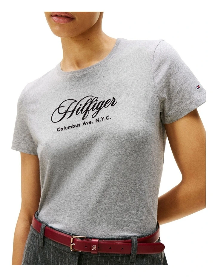 Logo Embroidery Crew Neck T-Shirt in Grey image 3