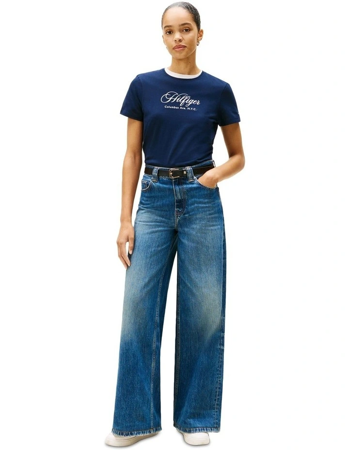 Logo Embroidery Crew Neck T-Shirt in Blue image 4