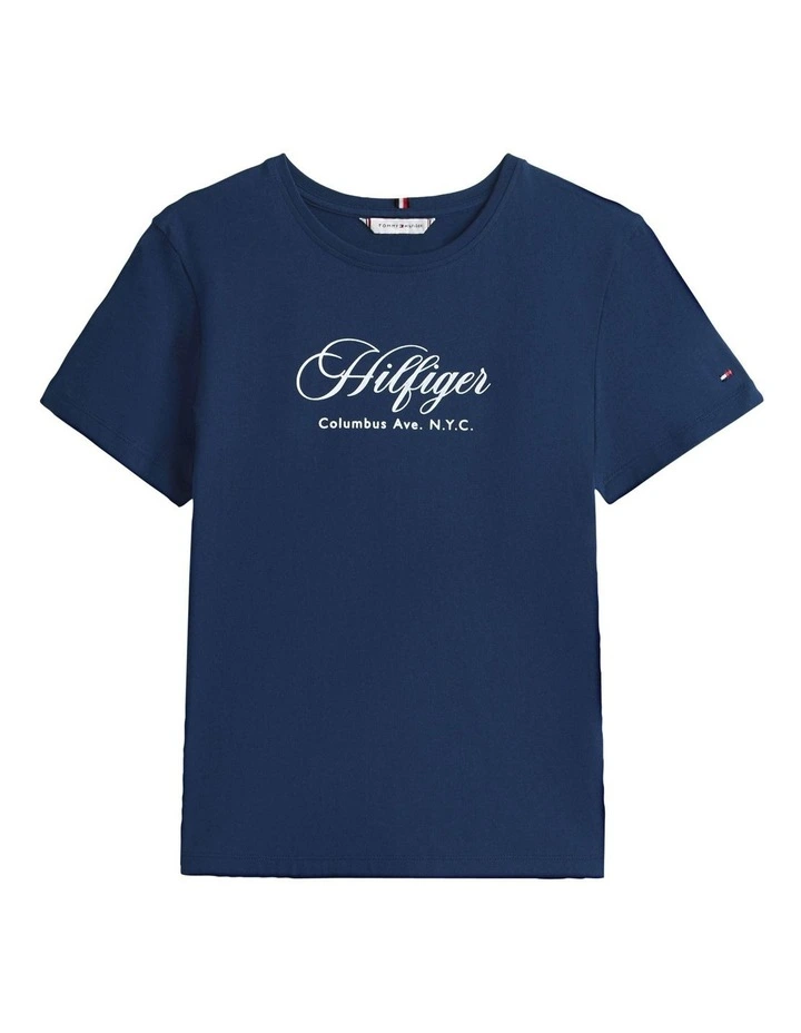 Logo Embroidery Crew Neck T-Shirt in Blue image 5