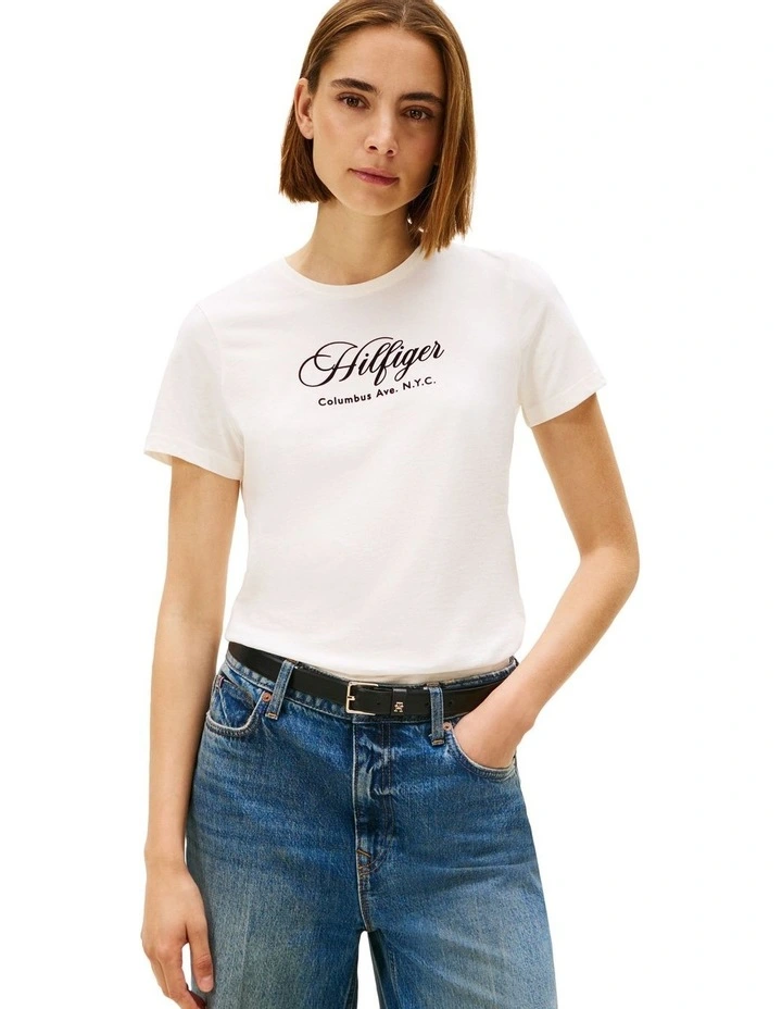 Logo Embroidery Crew Neck T-Shirt in Ivory image 1