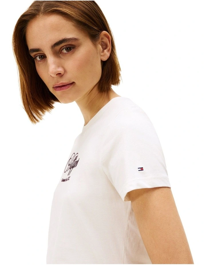 Logo Embroidery Crew Neck T-Shirt in Ivory image 3