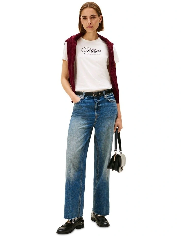 Logo Embroidery Crew Neck T-Shirt in Ivory image 4