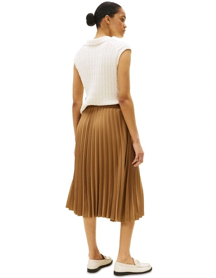 Logo Waistband Pleated Midi Skirt in Brown image 2