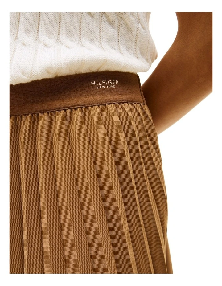 Logo Waistband Pleated Midi Skirt in Brown image 3