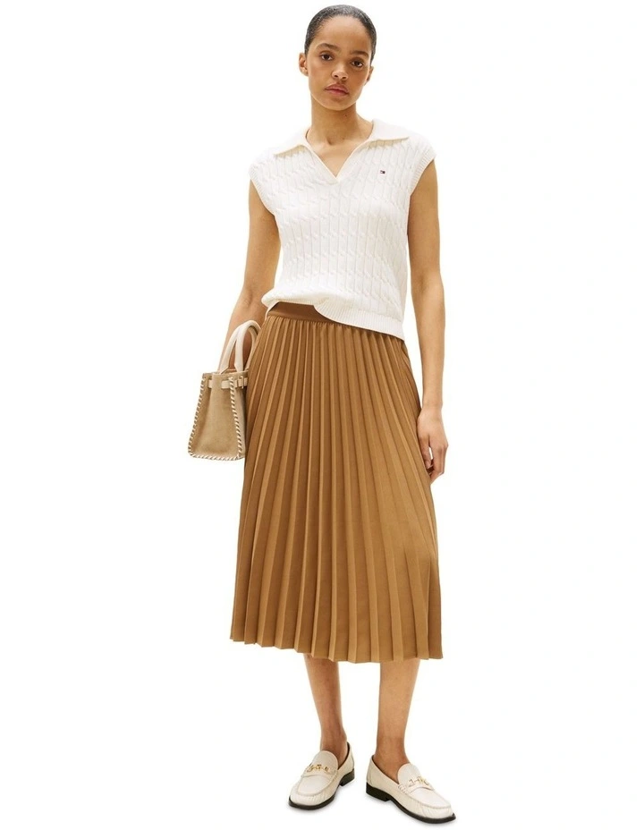 Logo Waistband Pleated Midi Skirt in Brown image 4