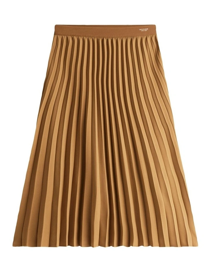 Logo Waistband Pleated Midi Skirt in Brown image 5