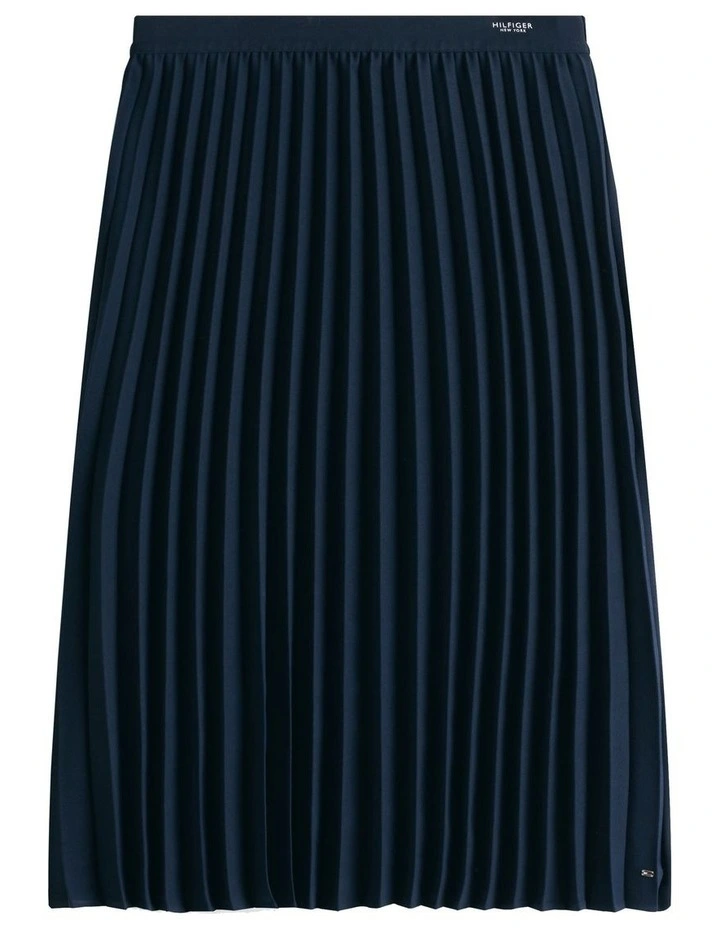 Logo Waistband Pleated Midi Skirt in Blue image 5