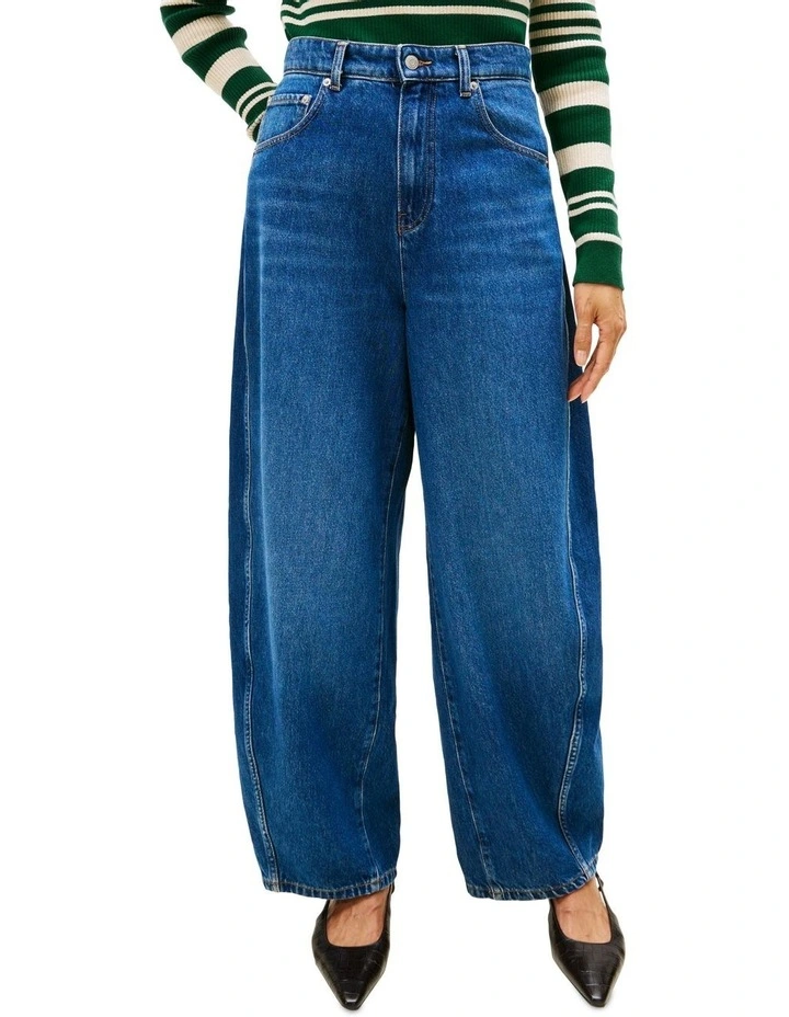High Rise Balloon Leg Loose Jeans in Blue image 1
