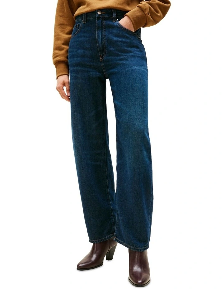 Mid Rise Relaxed Barrel Leg Jeans in Blue image 1