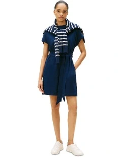 Button Fit And Flare Dress in Blue
