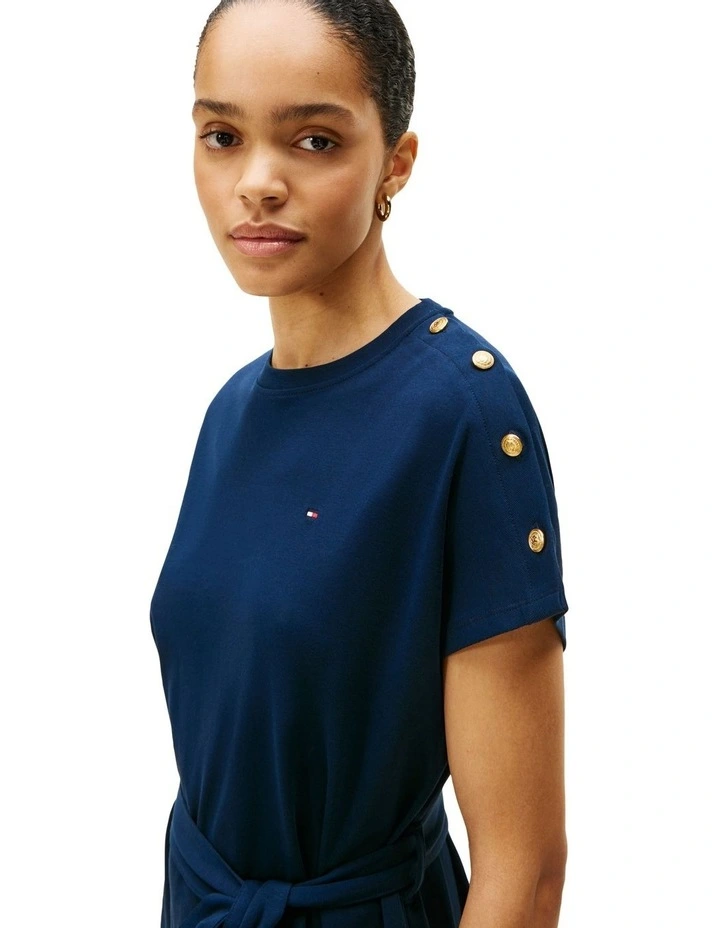 Button Fit And Flare Dress in Blue image 3