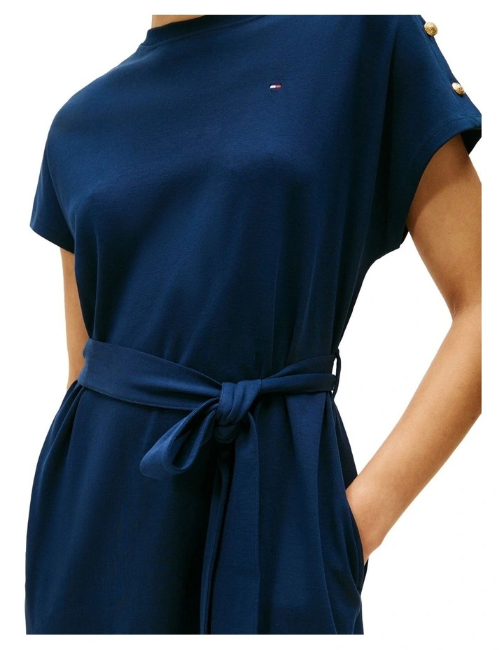 Button Fit And Flare Dress in Blue image 4