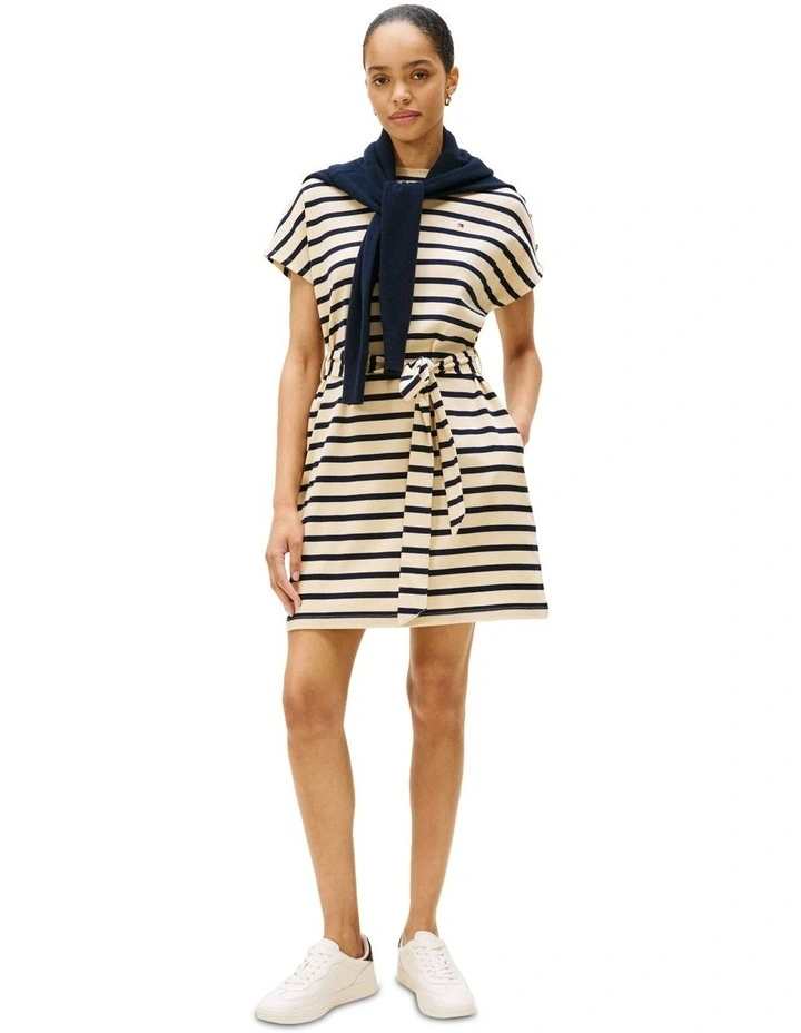 Button Fit And Flare Dress in White image 1