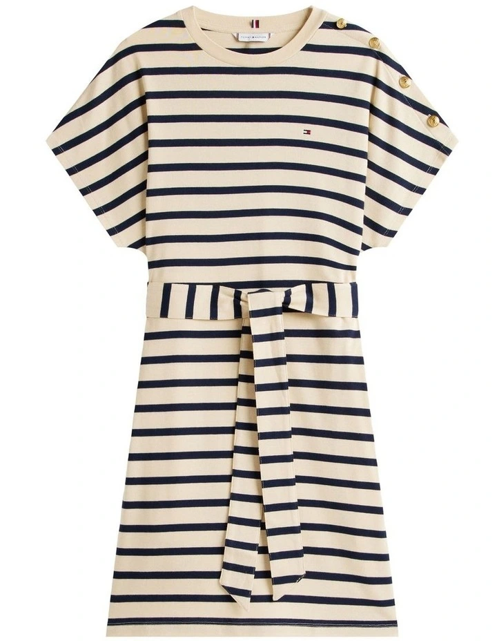 Button Fit And Flare Dress in White image 5