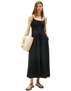 Smock Scoop Neck Maxi Dress in Black