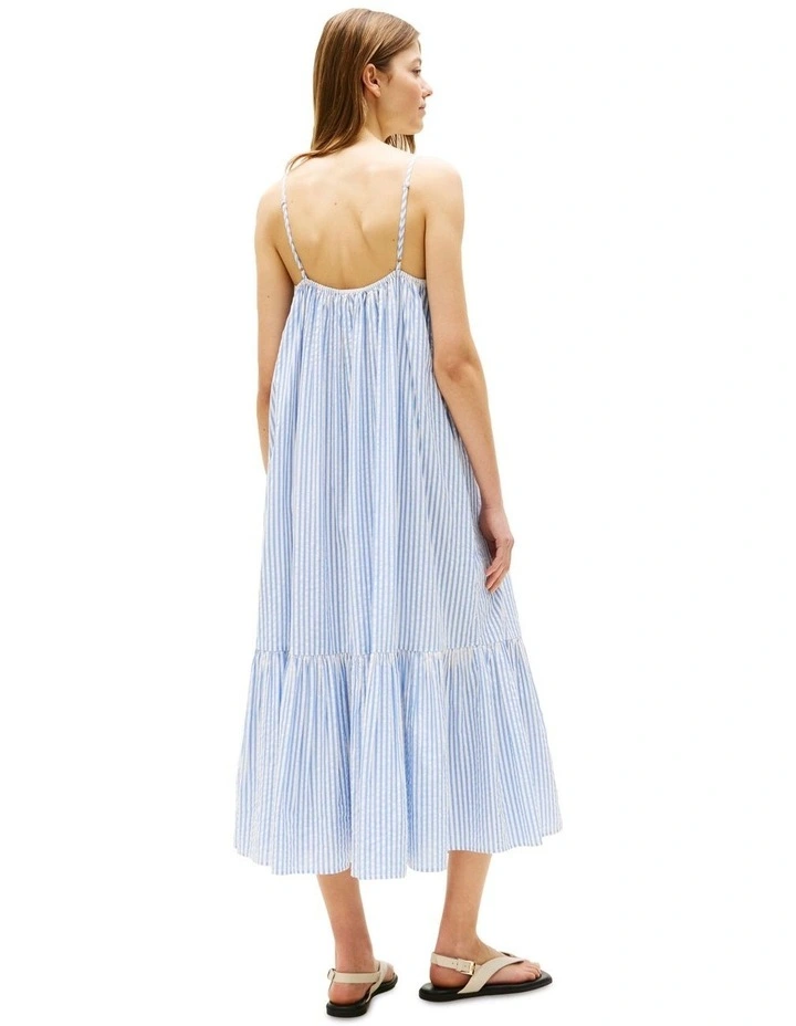 Seersucker Fit And Flare Maxi Dress in Blue image 2