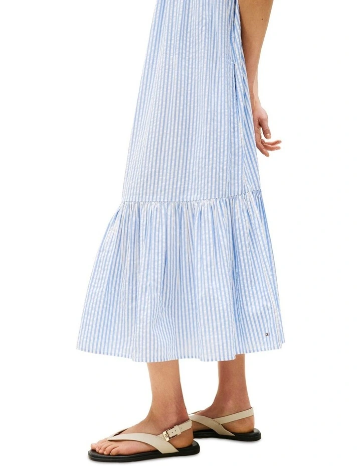 Seersucker Fit And Flare Maxi Dress in Blue image 4