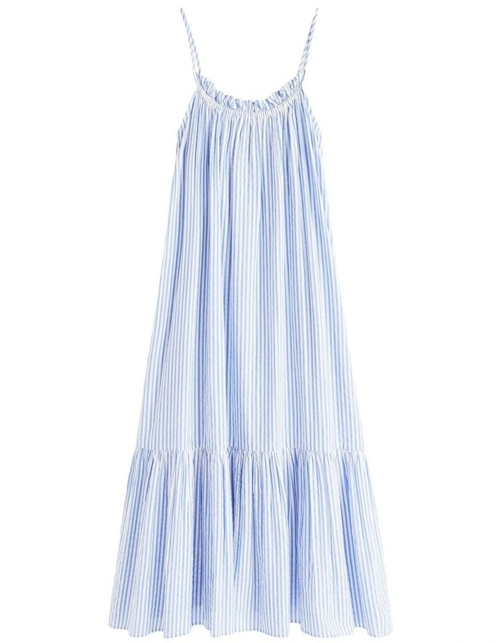 Seersucker Fit And Flare Maxi Dress in Blue image 5