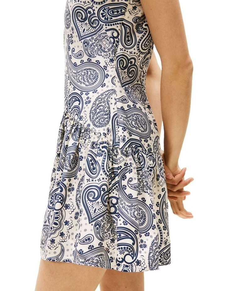Paisley Twill Mini Dress in Blue image 4