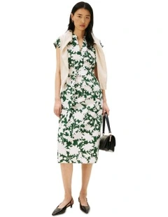 Floral Belted Midi Dress in Green