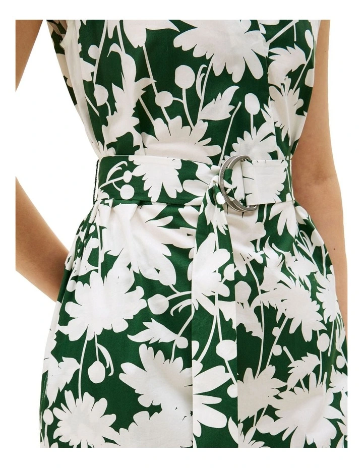 Floral Belted Midi Dress in Green image 3