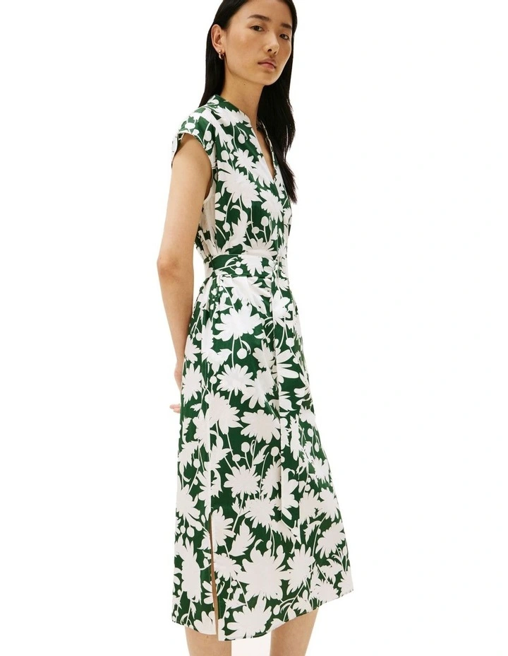 Floral Belted Midi Dress in Green image 4