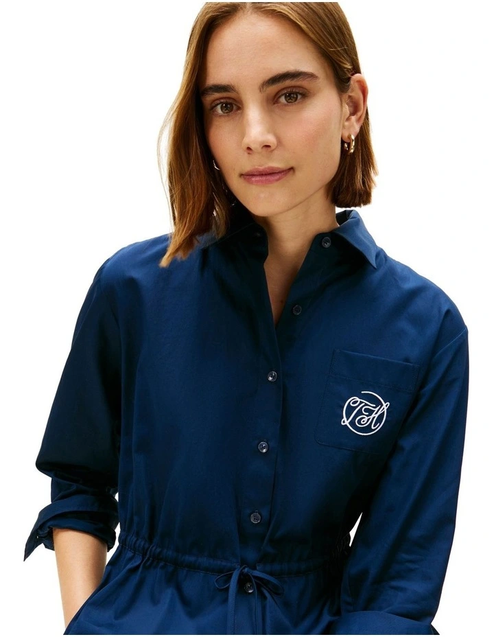 Banker Stripe Shirt Dress in Navy image 3