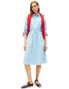 Banker Stripe Shirt Dress in Blue