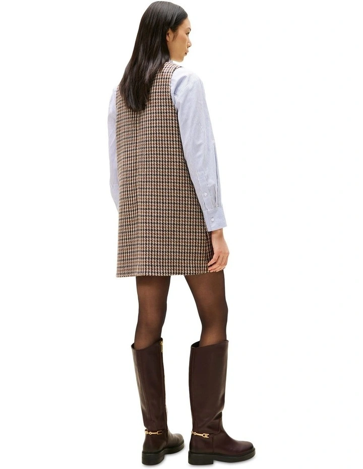 Heritage Check Wool V-Neck Mini Shift Dress in Brown image 2