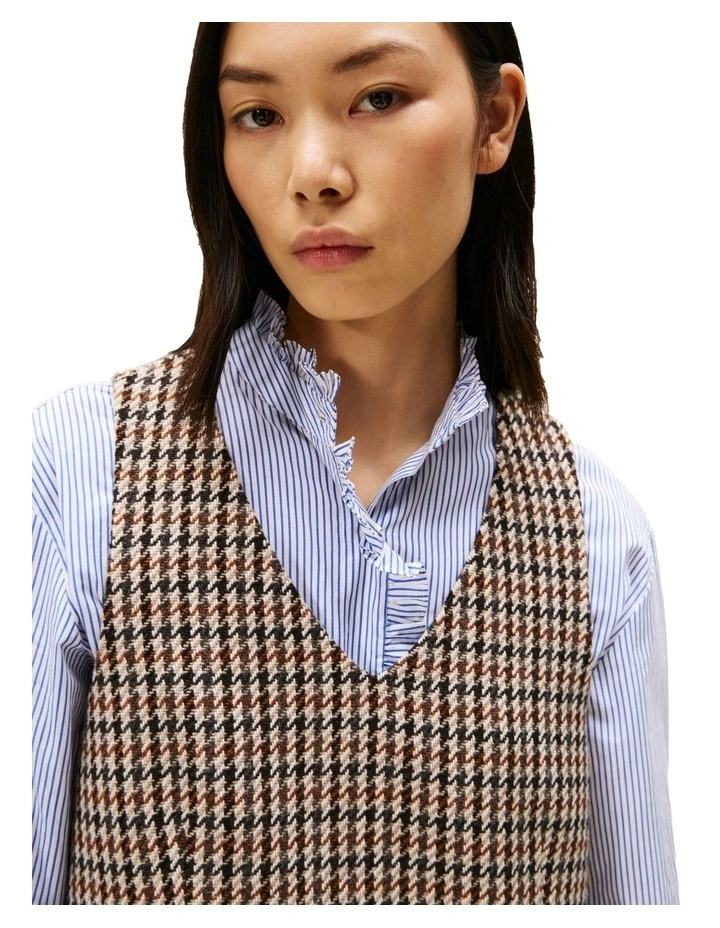 Heritage Check Wool V-Neck Mini Shift Dress in Brown image 3