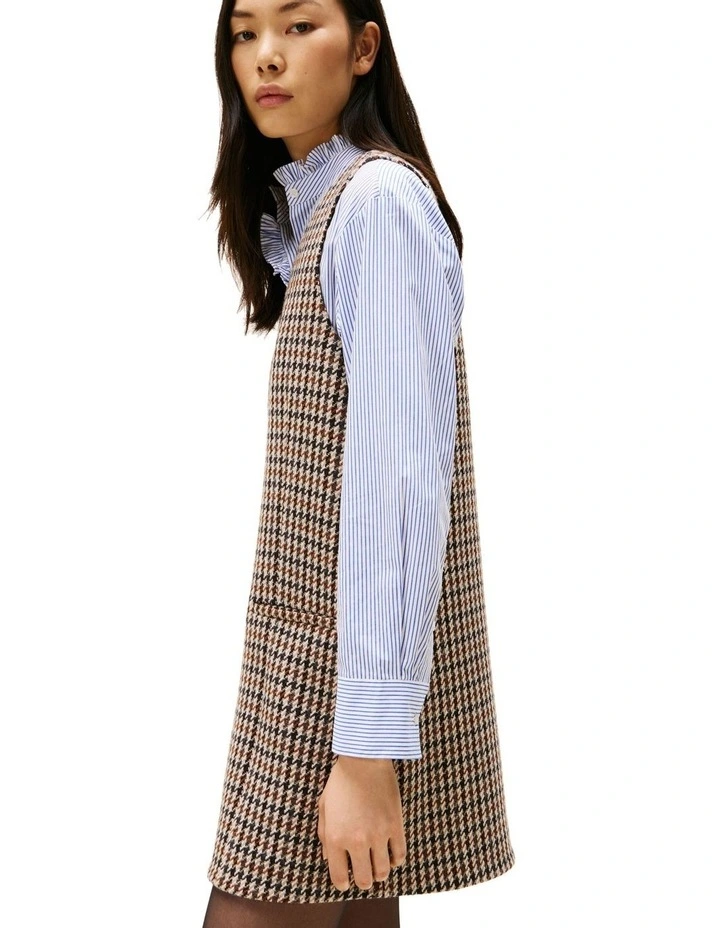 Heritage Check Wool V-Neck Mini Shift Dress in Brown image 4