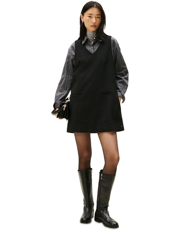 V-Neck Mini Shift Dress in Black image 1
