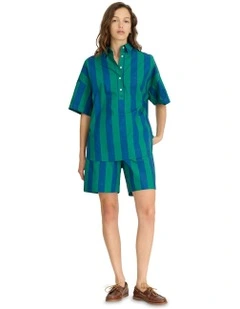 Short Sleeve Half Placket Chiara Shirt in Green