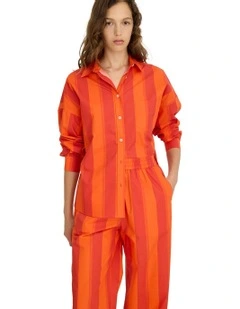 Chiara Long Sleeve Stripes Shirt in Orange