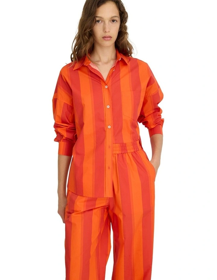 Chiara Long Sleeve Stripes Shirt in Orange image 1