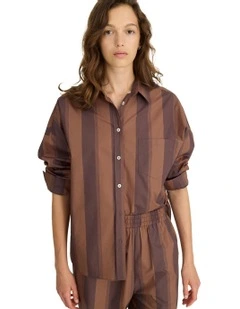 Chiara Long Sleeve Stripes Shirt in Brown