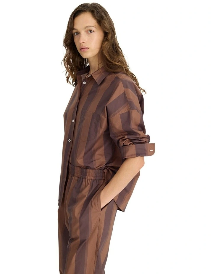 Chiara Long Sleeve Stripes Shirt in Brown image 2