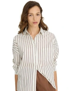 Chiara Long Sleeve Stripes Shirt in White