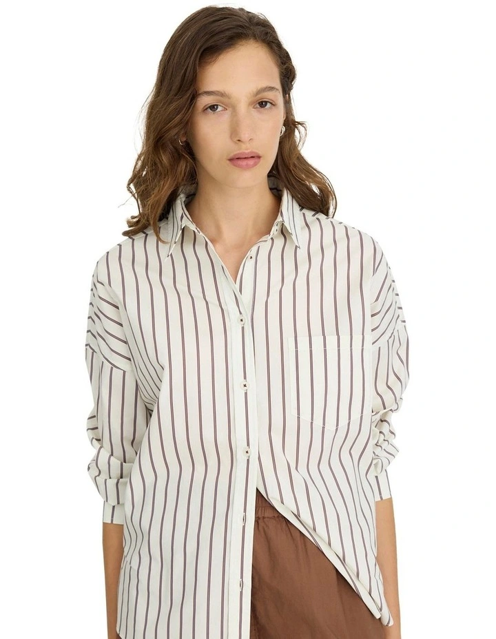Chiara Long Sleeve Stripes Shirt in White image 1