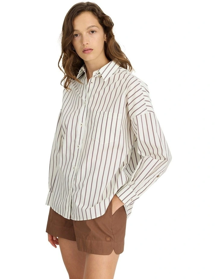 Chiara Long Sleeve Stripes Shirt in White image 3