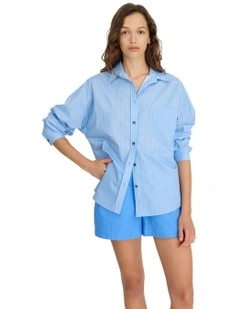 Chiara Long Sleeve Pinstripe Shirt in Blue