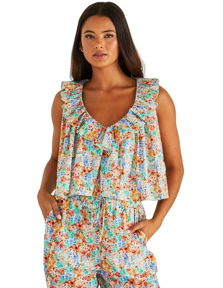 Panna Ruffled Neck Tank in Multi image 1