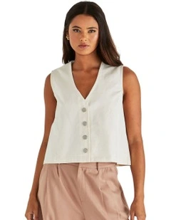Sabine Denim Vest in Parchment Wash