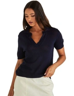 Abbie Knit Polo in Navy