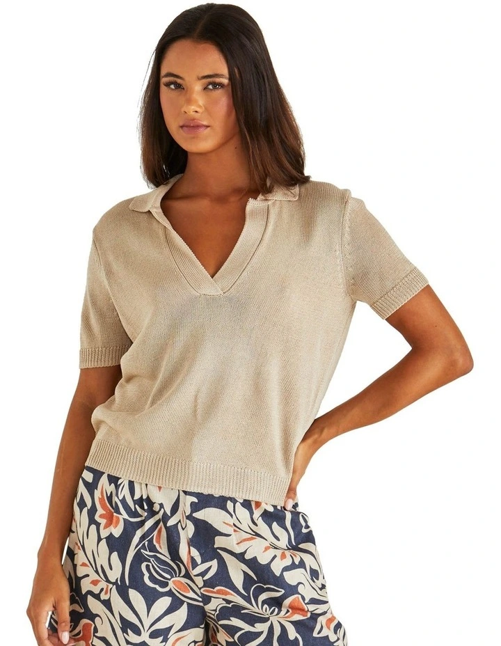 Abbie Knit Polo in Neutral image 1