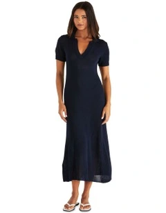 Abbie Knit Polo Dress in Navy